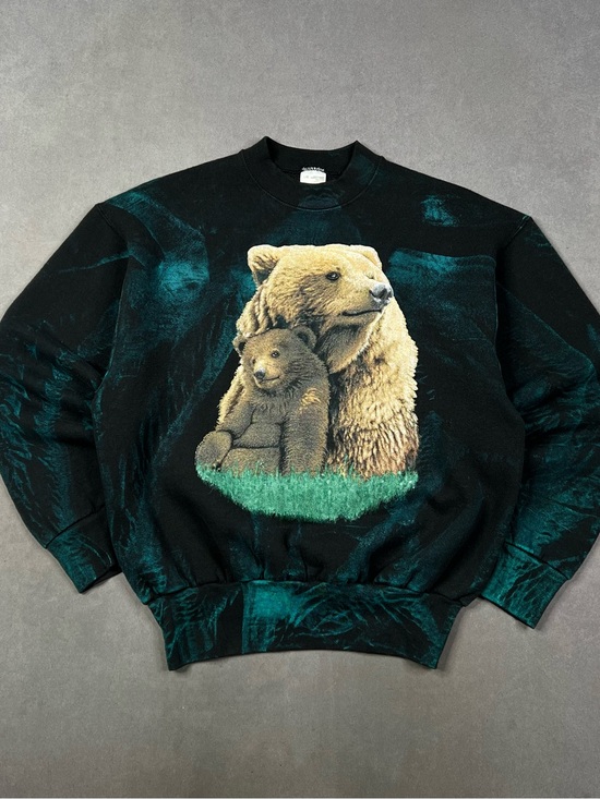 Vintage Other - Vintage Black Crewneck Sweatshirt with Bear Graphic and Teal Accents